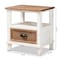 Baxton Studio Glynn Rustic Farmhouse Weathered Two-Tone White and Oak Brown Finished Wood 1-Drawer Nightstand 178-11405-Zoro - alternate 8